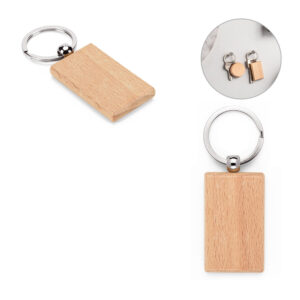 95091 STEWIE. Llavero rectangular de madera de haya