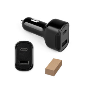 97189 DIRAC. Adaptador para mechero con puerto USB-A de 18 W y USB-C de 20 W en 100% rABS