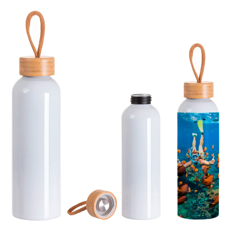 PLR60069 Botella de aluminio con tapa de bambú | Displas Producciones
